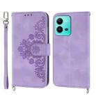 For vivo V25 5G Skin-feel Flowers Embossed Wallet Leather Phone Case(Purple) - 1