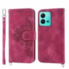 For vivo V25 5G Skin-feel Flowers Embossed Wallet Leather Phone Case(Wine Red) - 1