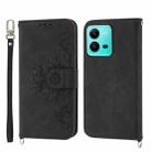 For vivo V25 5G Skin-feel Flowers Embossed Wallet Leather Phone Case(Black) - 1