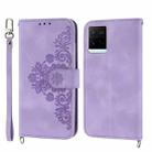 For vivo V21 2021 Skin-feel Flowers Embossed Wallet Leather Phone Case(Purple) - 1