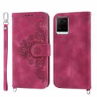 For vivo V21 2021 Skin-feel Flowers Embossed Wallet Leather Phone Case(Wine Red) - 1