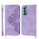 For Motorola Moto G Stylus 5G 2022 Skin-feel Flowers Embossed Wallet Leather Phone Case(Purple) - 1