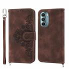 For Motorola Moto G Stylus 5G 2022 Skin-feel Flowers Embossed Wallet Leather Phone Case(Brown) - 1