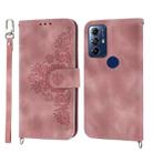 For Motorola Moto G Play 2023 Skin-feel Flowers Embossed Wallet Leather Phone Case(Pink) - 1