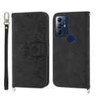 For Motorola Moto G Play 2023 Skin-feel Flowers Embossed Wallet Leather Phone Case(Black) - 1