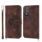 For Motorola Moto G Power 2022 Skin-feel Flowers Embossed Wallet Leather Phone Case(Brown) - 1