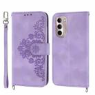 For Motorola Moto G Stylus 2022 Skin-feel Flowers Embossed Wallet Leather Phone Case(Purple) - 1