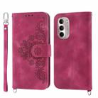 For Motorola Moto G Stylus 2022 Skin-feel Flowers Embossed Wallet Leather Phone Case(Wine Red) - 1