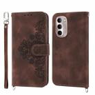 For Motorola Moto G Stylus 2022 Skin-feel Flowers Embossed Wallet Leather Phone Case(Brown) - 1