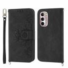 For Motorola Moto G Stylus 2022 Skin-feel Flowers Embossed Wallet Leather Phone Case(Black) - 1