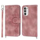 For Motorola Moto G52 Skin-feel Flowers Embossed Wallet Leather Phone Case(Pink) - 1