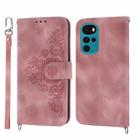 For Motorola Moto G22 Skin-feel Flowers Embossed Wallet Leather Phone Case(Pink) - 1