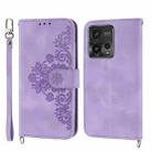 For Motorola Moto G72 Skin-feel Flowers Embossed Wallet Leather Phone Case(Purple) - 1