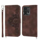 For Motorola Moto G72 Skin-feel Flowers Embossed Wallet Leather Phone Case(Brown) - 1