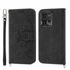 For Motorola Moto G72 Skin-feel Flowers Embossed Wallet Leather Phone Case(Black) - 1