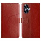 For Realme C55 HT01 Y-shaped Pattern Flip Leather Phone Case(Brown) - 1