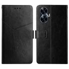 For Realme C55 HT01 Y-shaped Pattern Flip Leather Phone Case(Black) - 1