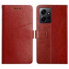 For Xiaomi Redmi Note 12 4G Global HT01 Y-shaped Pattern Flip Leather Phone Case(Brown) - 1