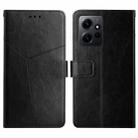 For Xiaomi Redmi Note 12 4G Global HT01 Y-shaped Pattern Flip Leather Phone Case(Black) - 1