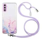 For Samsung Galaxy A25 5G Hollow Marble Pattern TPU Phone Case with Neck Strap Rope(Pink) - 1
