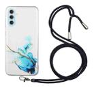 For Samsung Galaxy A35 5G Hollow Marble Pattern TPU Phone Case with Neck Strap Rope(Blue) - 1