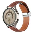 20mm Folding Buckle Grooved Genuine Leather Watch Band, Silver Buckle(Brown) - 1