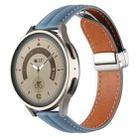 20mm Folding Buckle Grooved Genuine Leather Watch Band, Silver Buckle(Blue) - 1