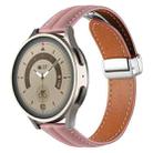 22mm Folding Buckle Grooved Genuine Leather Watch Band, Silver Buckle(Dark Pink) - 1