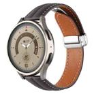 22mm Folding Buckle Grooved Genuine Leather Watch Band, Silver Buckle(Coffee) - 1