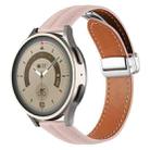 22mm Folding Buckle Grooved Genuine Leather Watch Band, Silver Buckle(Light Pink) - 1