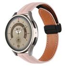 20mm Folding Buckle Grooved Genuine Leather Watch Band, Black Buckle(Light Pink) - 1