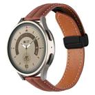 22mm Folding Buckle Grooved Genuine Leather Watch Band, Black Buckle(Brown) - 1