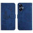 For Realme C55 HT03 Skin Feel Butterfly Embossed Flip Leather Phone Case(Blue) - 1