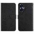 For Realme C55 HT03 Skin Feel Butterfly Embossed Flip Leather Phone Case(Black) - 1