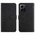 For Xiaomi Redmi Note 12 4G Global HT03 Skin Feel Butterfly Embossed Flip Leather Phone Case(Black) - 1