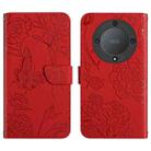 For Honor X9a 5G / Magic5 Lite HT03 Skin Feel Butterfly Embossed Flip Leather Phone Case(Red) - 1