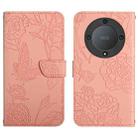 For Honor X9a 5G / Magic5 Lite HT03 Skin Feel Butterfly Embossed Flip Leather Phone Case(Pink) - 1