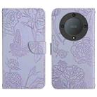 For Honor X9a 5G / Magic5 Lite HT03 Skin Feel Butterfly Embossed Flip Leather Phone Case(Purple) - 1