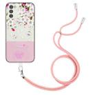 For Samsung Galaxy A14 5G / 4G Bronzing Butterfly Flower TPU Phone Case with Lanyard(Peach Blossoms) - 1