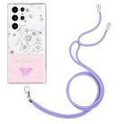 For Samsung Galaxy S23 Ultra 5G Bronzing Butterfly Flower TPU Phone Case with Lanyard(Cherry Blossoms) - 1