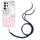 For Samsung Galaxy S23 Ultra 5G Bronzing Butterfly Flower TPU Phone Case with Lanyard(Peacock Flower) - 1