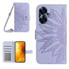 For Realme C55 Skin Feel Sun Flower Embossed Flip Leather Phone Case with Lanyard(Purple) - 1