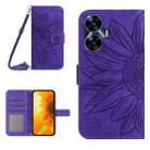 For Realme C55 Skin Feel Sun Flower Embossed Flip Leather Phone Case with Lanyard(Dark Purple) - 1