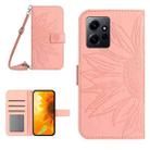 For Xiaomi Redmi Note 12 4G Global Skin Feel Sun Flower Embossed Flip Leather Phone Case with Lanyard(Pink) - 1