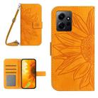 For Xiaomi Redmi Note 12 4G Global Skin Feel Sun Flower Embossed Flip Leather Phone Case with Lanyard(Yellow) - 1