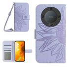 For Honor X9a 5G / Magic5 Lite Skin Feel Sun Flower Embossed Flip Leather Phone Case with Lanyard(Purple) - 1