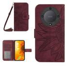 For Honor X9a 5G / Magic5 Lite Skin Feel Sun Flower Embossed Flip Leather Phone Case with Lanyard(Wine Red) - 1