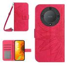 For Honor X9a 5G / Magic5 Lite Skin Feel Sun Flower Embossed Flip Leather Phone Case with Lanyard(Rose Red) - 1