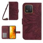 For Honor X5 4G Skin Feel Sun Flower Embossed Flip Leather Phone Case with Lanyard(Wine Red) - 1