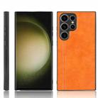 For Samsung Galaxy S23 Ultra 5G Sewing Cow Pattern Skin PC + PU + TPU Phone Case(Orange) - 1
